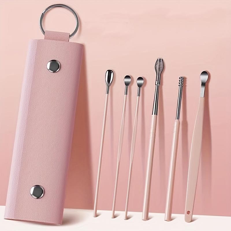 6pcs Set, Ear Cleaning Care, Remove Earwax, Stainless Steel Ear Spoon, Spiral Shape, Ear Pick, with Storage Bag, Travel Long Distance, Carry on Hand
