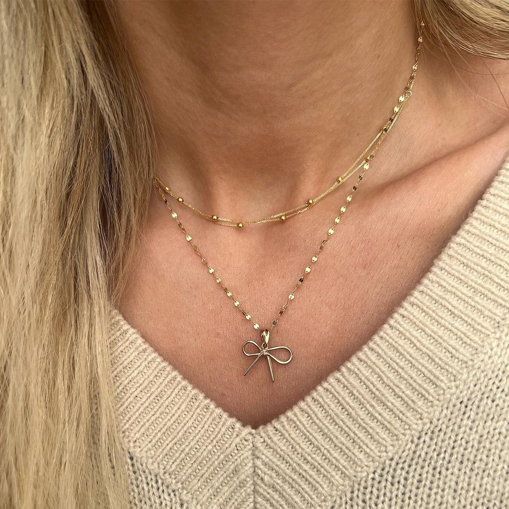 Bow Necklace Wholesale European and American Jewelry Simple Fashion Pendant Women's Alloy Diamond Neck Chain Sweater Chain