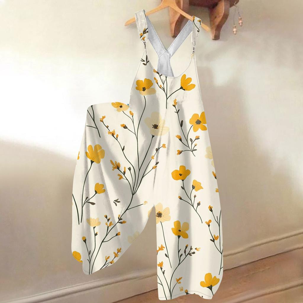 Tuta estiva da donna con stampa floreale, Tuta vintage, Spalline non regolabili,