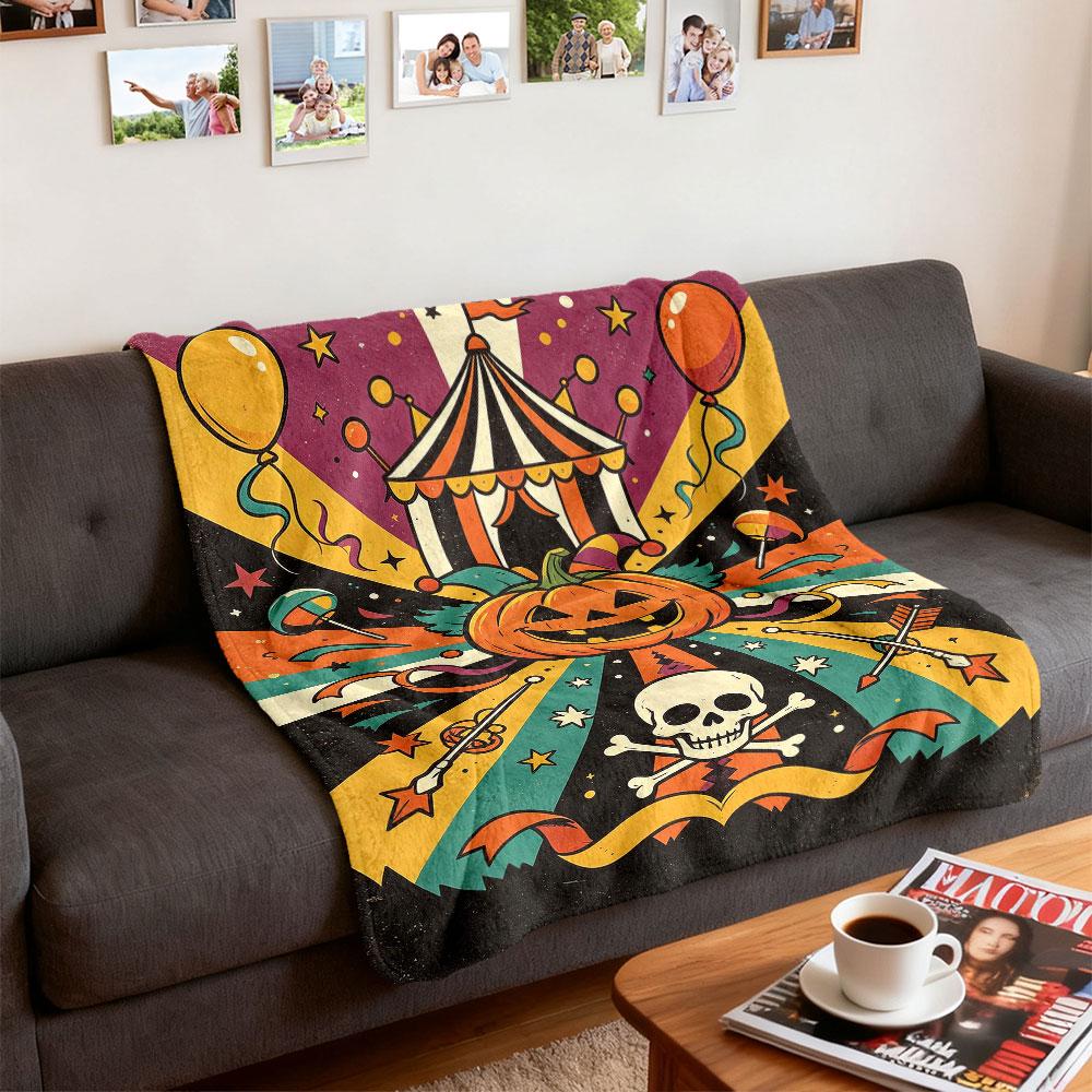 Halloween Carnival Pumpkin Circus Pattern Flannel Blanket Multi Sizes Soft Sofa Throw Nap Blanket For Office Break Holiday In