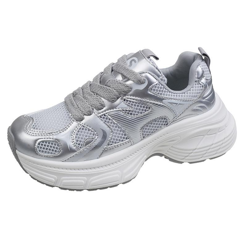 

Breathable dad shoes women s shoes 2025 summer new versatile platform sports mesh heightening casual thin single shoes 35 серебряный