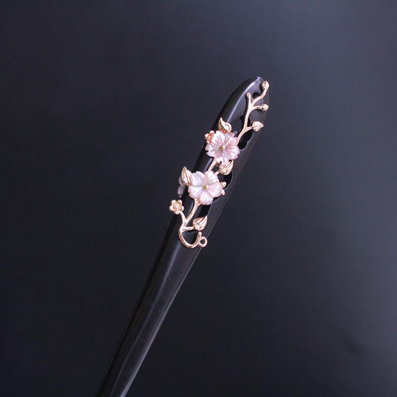 Pink Butterfly Shell Flower 3D Double-Sided Hairpin - New Chinese Style Ebony Hair Accessory New Chinese Style жемчужный