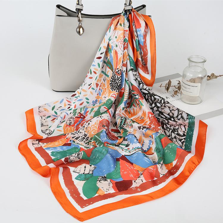 Luxury Spring New Imitated Silk Scarf Women Fashion 70cm Print Square Scarf Soft Satin Headband Shawl Wrap Hijab Foulard Ribbon