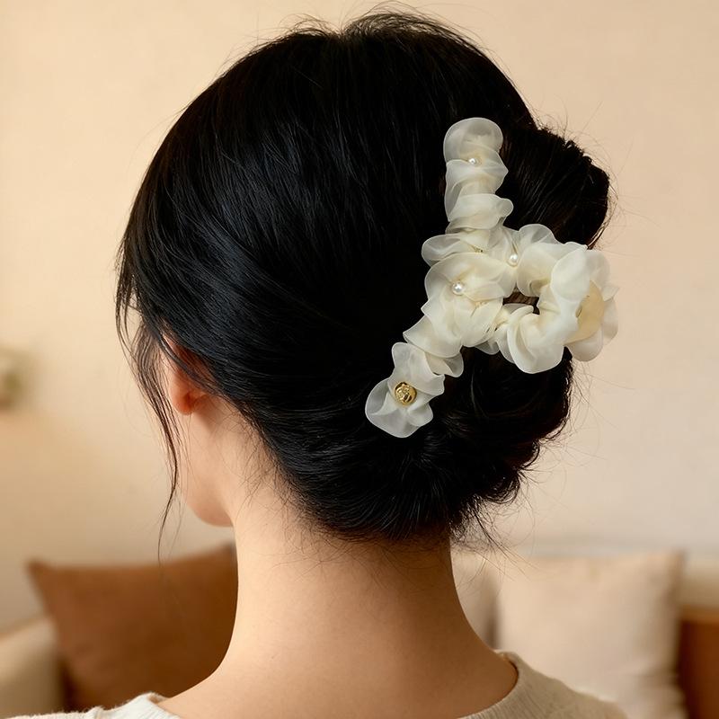 Elegant Pearl Mesh Hair Clip for Women - Volume-Enhancing Updo Claw Clip