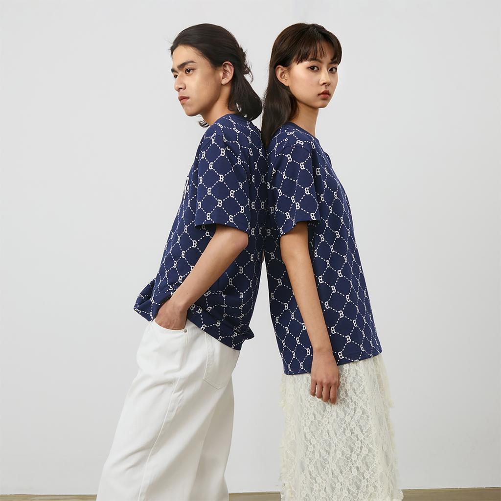 New MLB MONOGRAM Reading Collection T Shirt Unisex Navy Blue 3ATSM0143-43NYS