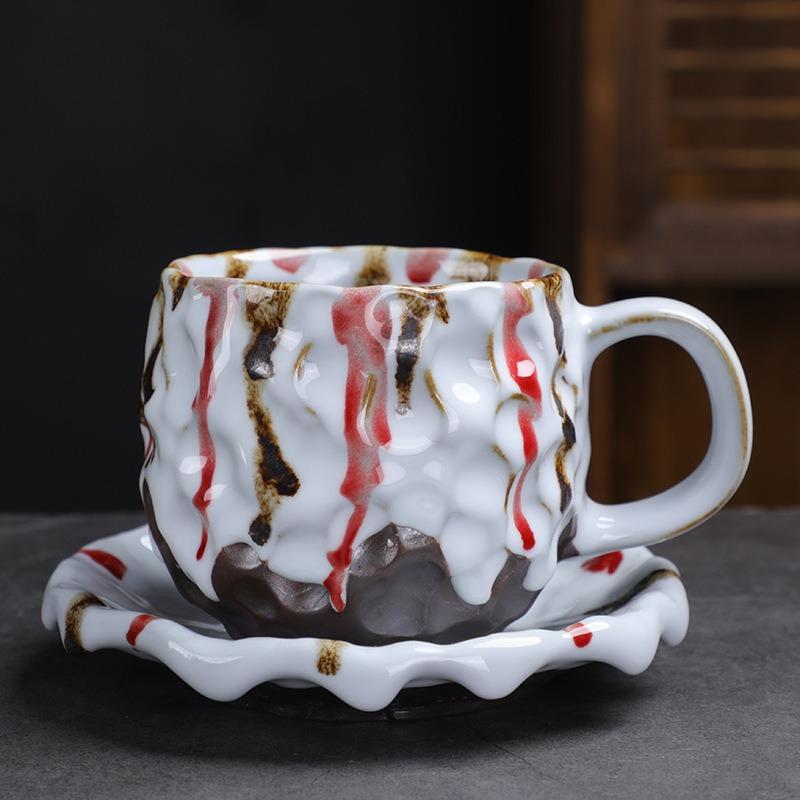 

Coarse Pottery Coffee Cups and Plates Creative Retro Handmade Latte Latte Latte Art Cups Ceramic Water Cups Drinking Utensils 260ml белый