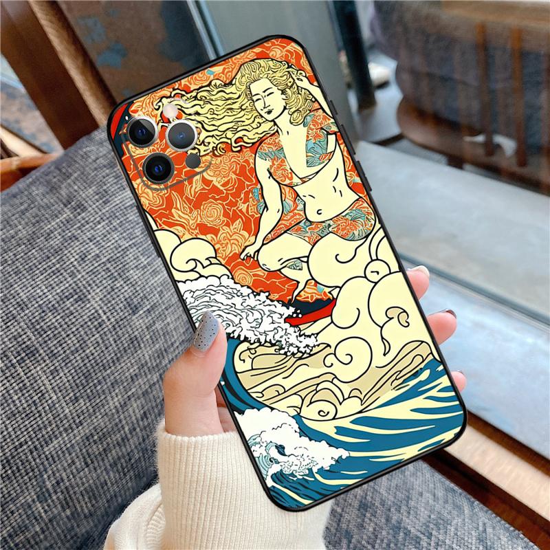 Japanese Surfers Phone Case For iPhone 16 15 13 12 11 14 Pro Max 12 13 mini XR 15 16 Plus 16e Cover Shell