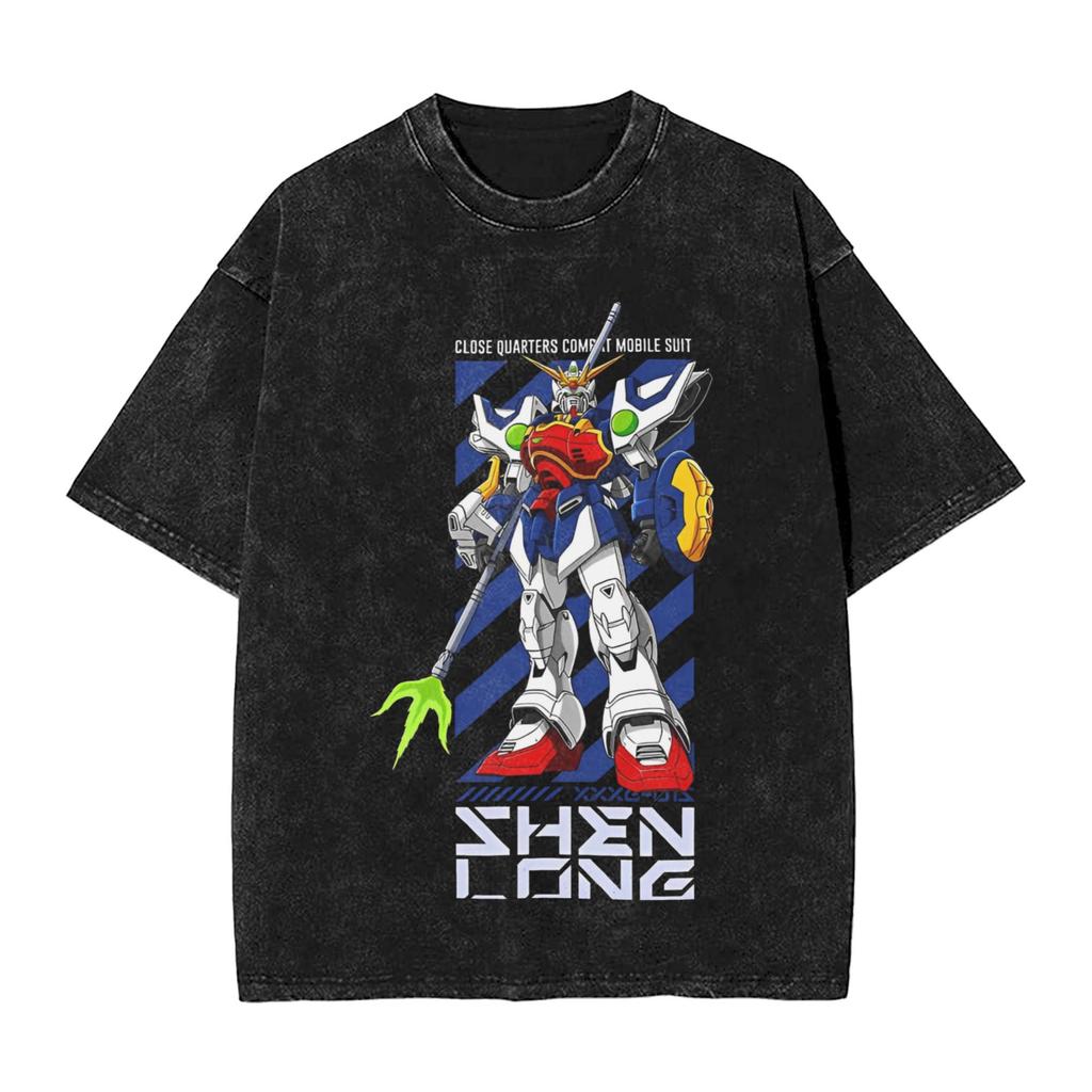 Anime Gundam RX V Printed Tshirt Mens and Womens Washed Tshirt High Quality Vintage Cotton Tshirt Harajuku Tops