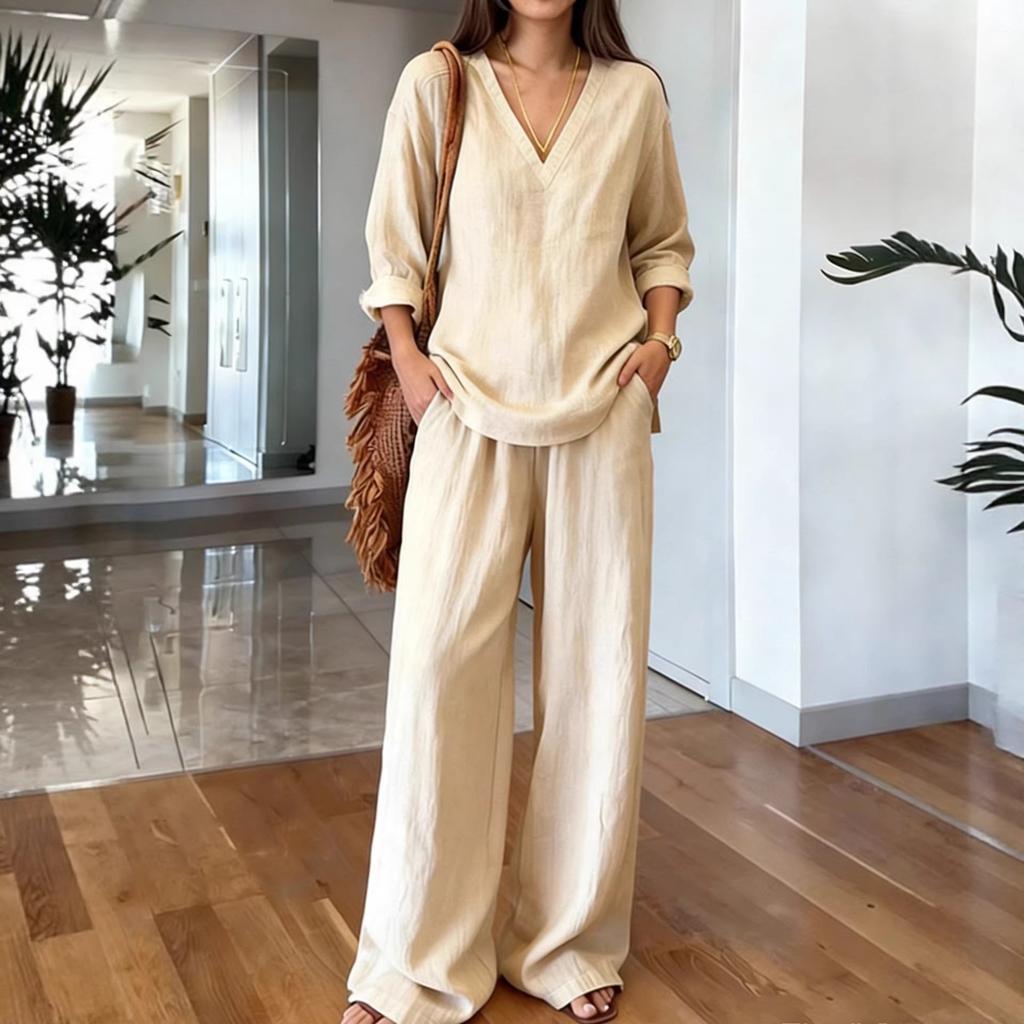 Europe and the United States cross-border 2026 spring Amazon new women's clothing fashion casual long-sleeved top wide-leg trousers two-piece set