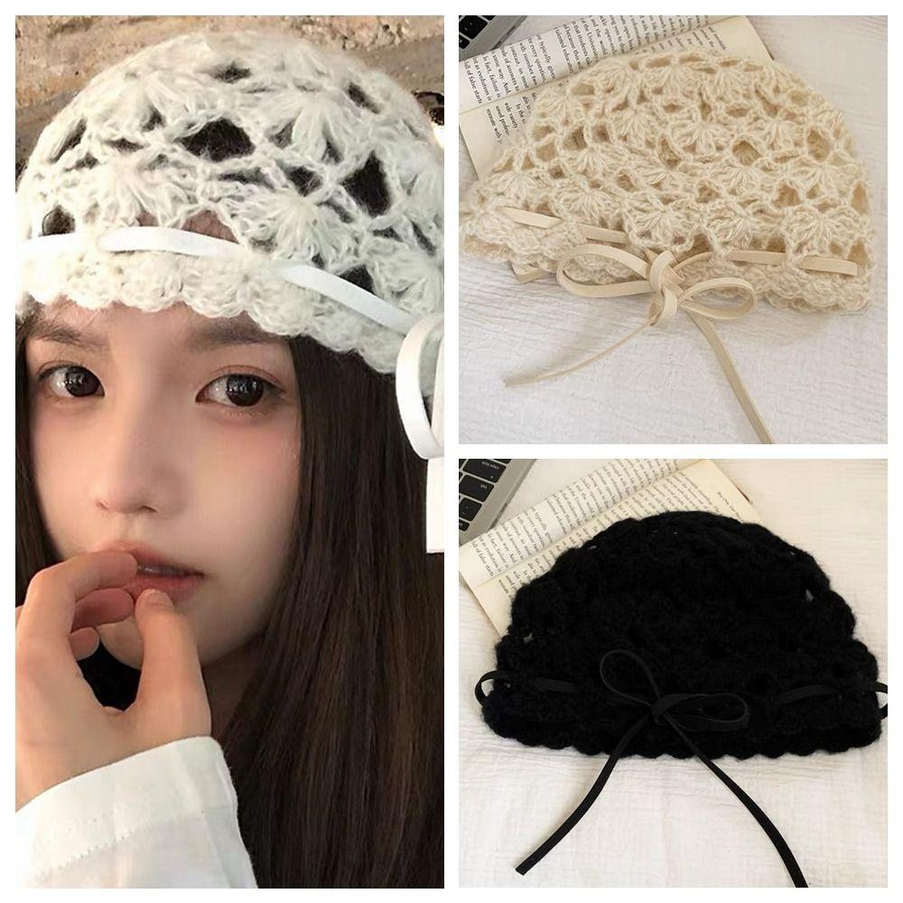 Strapped Knit Beanies Bow Weave Cap Fashion Ethnic Style Hat Girls