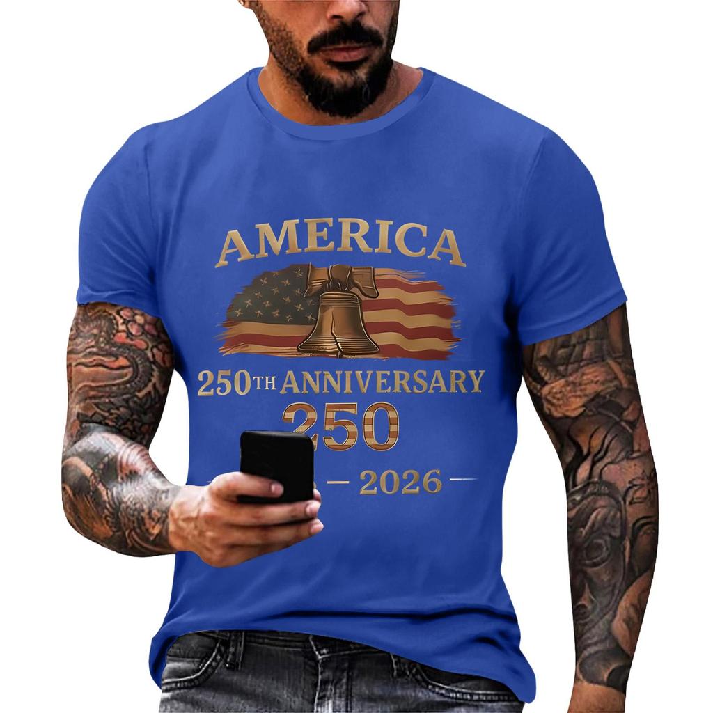 Herren lockeres und lässiges T-Shirt mit Flaggenaufdruck, Kurzarmhemd