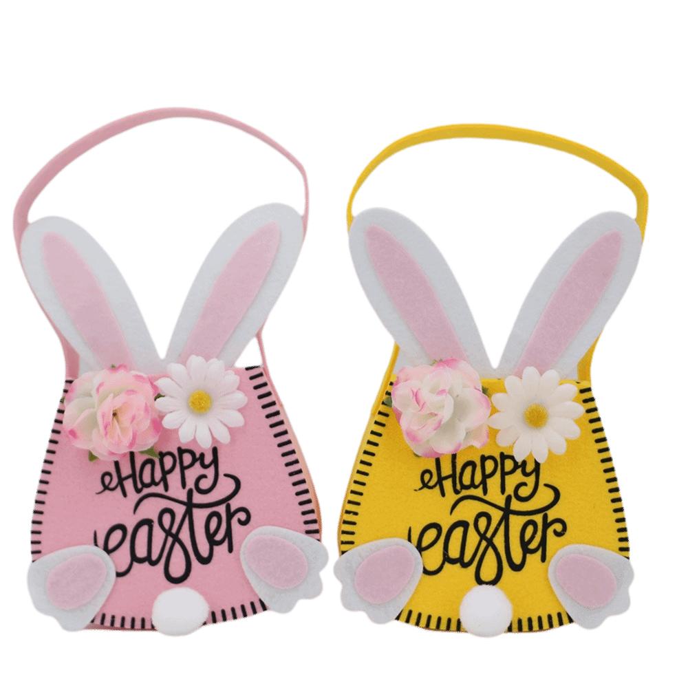 Tragbare Stoff-Oster-Tragetasche Hasenohrenform Blumen-Dekoration Hasenohren-Korb Häschen-Dekorationskorb Osterfeier