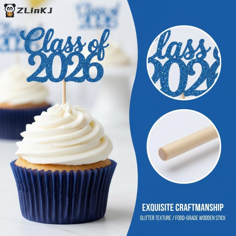 Class of 2026 Graduation Cake Decorations 12pc Mortarboard Cupcake Topper for Graduation Party Event