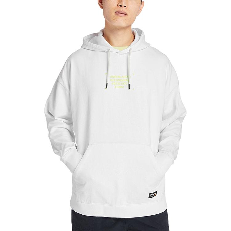 Timberland Moletom Esportivo Bordado com Letra Masculino Hoodies Branco-Areia A2DXU-BH7