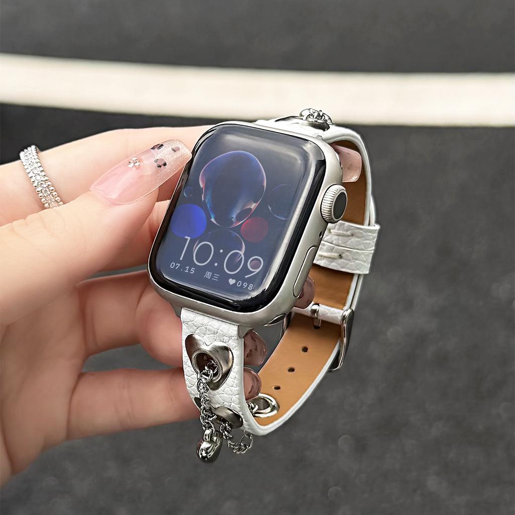 Lederarmband für iWatch Ultra3 2 11 10 9 8 7 6 5 Se3 Liebes-Metallarmband für Apple Watch 40mm 41 42mm 44 45mm 46 49mm