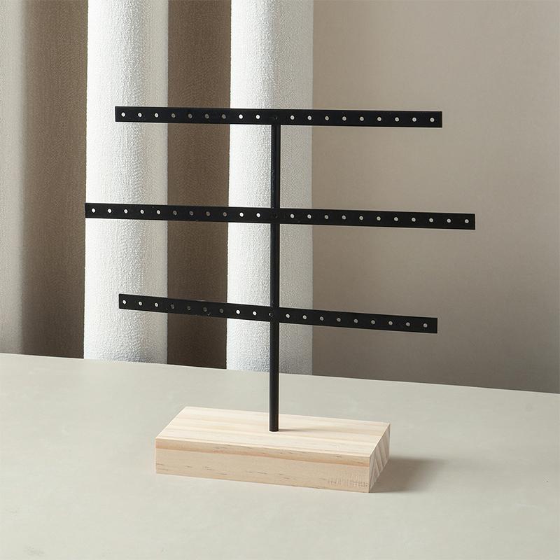 Fashion 52 Holes Earrings Display Stand Iron Necklace Bracelet Anklet Stud Earring Jewelry Storage Rack Holder With Wooden Base