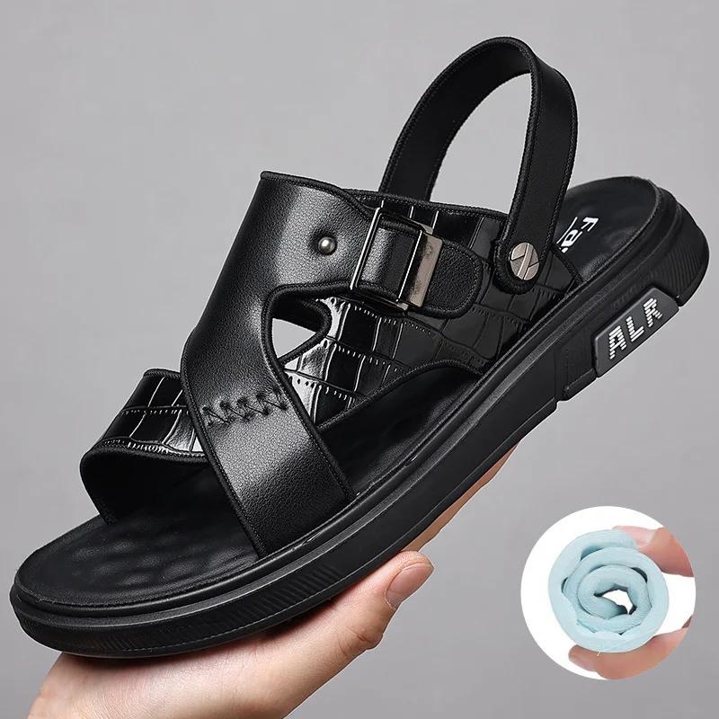 male sandals for summer men thick-soled casual cool slippers non-slip leather beach shoes dual-purpose sandals soft sole shoes