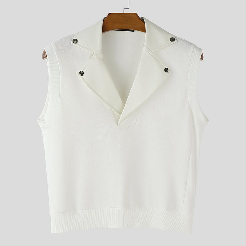 

INCERUN Summer Tank Tops Men Sleeveless Lapel Neck Casual Fitted Short Cropped Vest 2XL білий