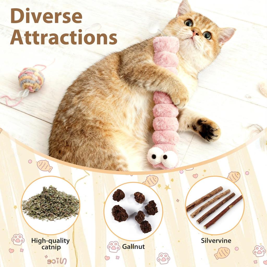 2Pcs Plush Catnip Toy Cute Caterpillar Cat Pillow Teeth Cleaning Chew Toy Interactive Boredom Cat Dog Pets Relief Toys