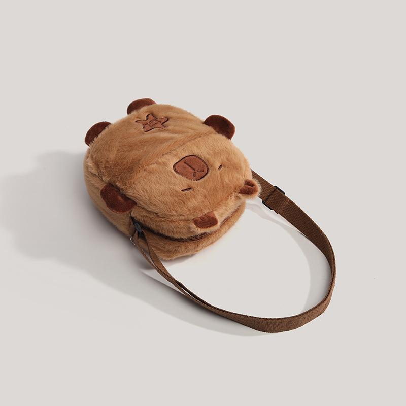 Kapibara Mini Bag Women's 2025 New Fashionable and Cute Cartoon Plush Mobile Phone Bag Walking Messenger Bag