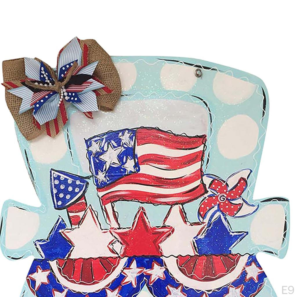 Americana July 4th Patriotic Circular Sign Decoration for Home Front Door Memorial Ornament