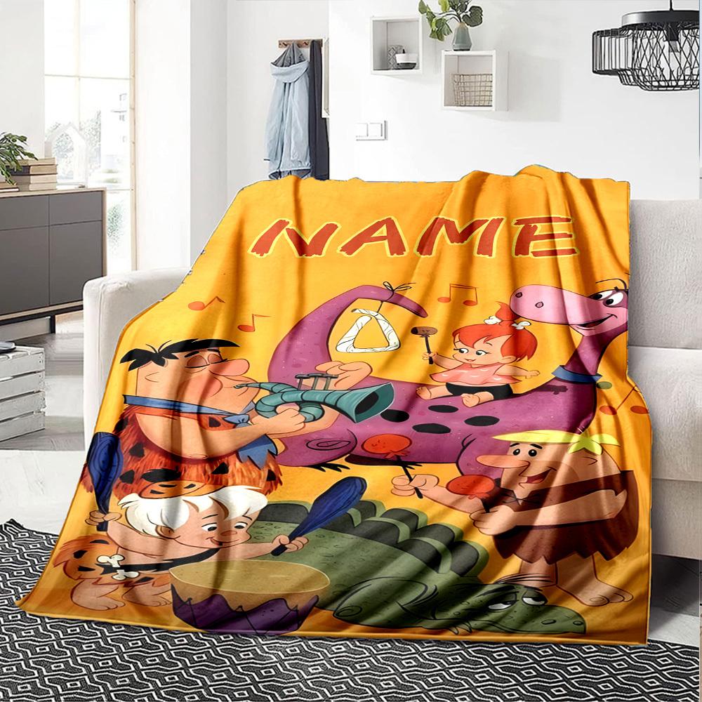 Flintstones Family Music Fun Multipurpose Customizable Blanket Personalized Text Soft Warm Cozy Suitable For Sofa Couch Office Bed Picnics Allseason