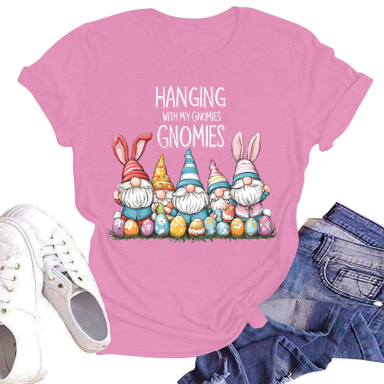 

Женская повседневная модная уличная футболка с коротким рукавом и принтом в виде Пасхи M розовый