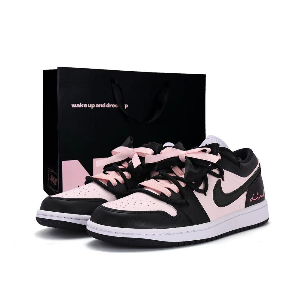 Jordan Air Jordan 1 Dämpfung Rutschfest Abriebfest Niedrig geschnitten Vintage Basketballschuhe Damen Schwarz Rosa DC0774-101(Team59-)