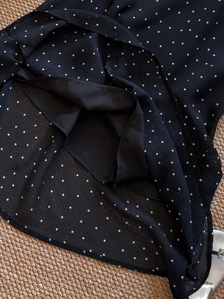 Polka Dot High-Waist Chiffon Fishtail Skirt - Women's Retro Style, Summer 2025 Arrival, Medium-Long Hip-Hugging Design, Hong Kong Fashion.