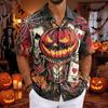 Camicia Casual da Uomo a Maniche Corte con Collo Cubano per Halloween, Vestibilità Larga
