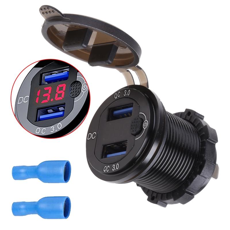12-24V Dual USB QC3.0 Socket with Voltmeter for Marine Yacht RV