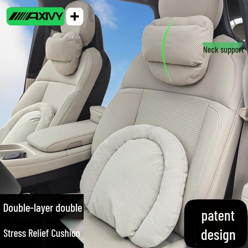 Adjustable Lumbar Support Headrest Cushion for Honda Civic and Mercedes-Maybach - Soft, Perforated Neck Guard.