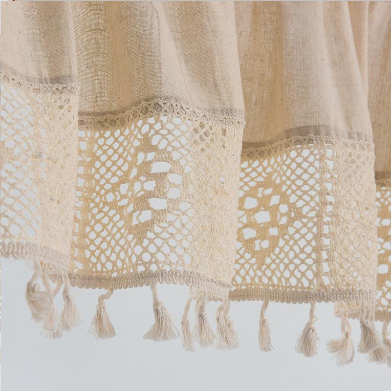 Cortina Curta de Renda de Linho e Algodão, Cortina Divisória com Franjas de Borla, Painel Bloqueador de Luz para Janela Pequena, Bainha para Varão Decoração de Casa