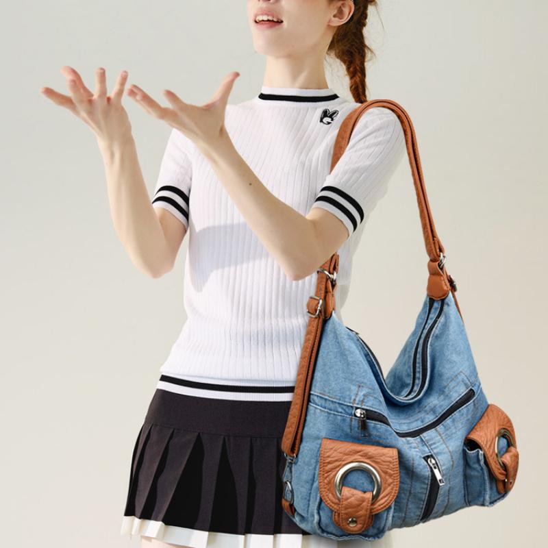 Women Fashion Denim Backpack Large Capacity Vintage Design Handbag Lady Soft Shoulder Bag Korean Beach Travel Backpacks Trend