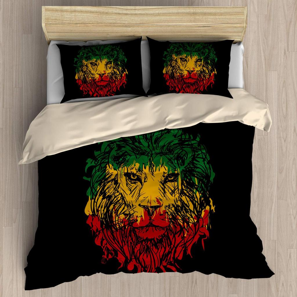 Lion Head Black Backdrop Duvet Cover Set Queen King Size 3 Piece Bedding With 2 Pillow Shams
