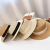 New Fashion Women Bow Flat Topped French Straw Hats Summer Wide Brim Vacation Sunshade Female Panama Hat UV Protection Beach Cap