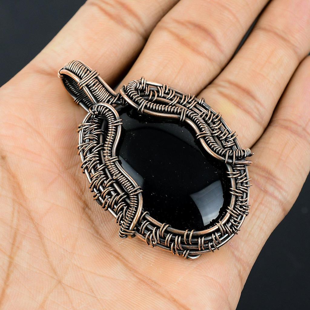 Black Onyx Jewelry, 999 Copper Wire Wrapped Pendant Handmade Gemstone Jewelry, Gifts For Wife Brand New Pendant