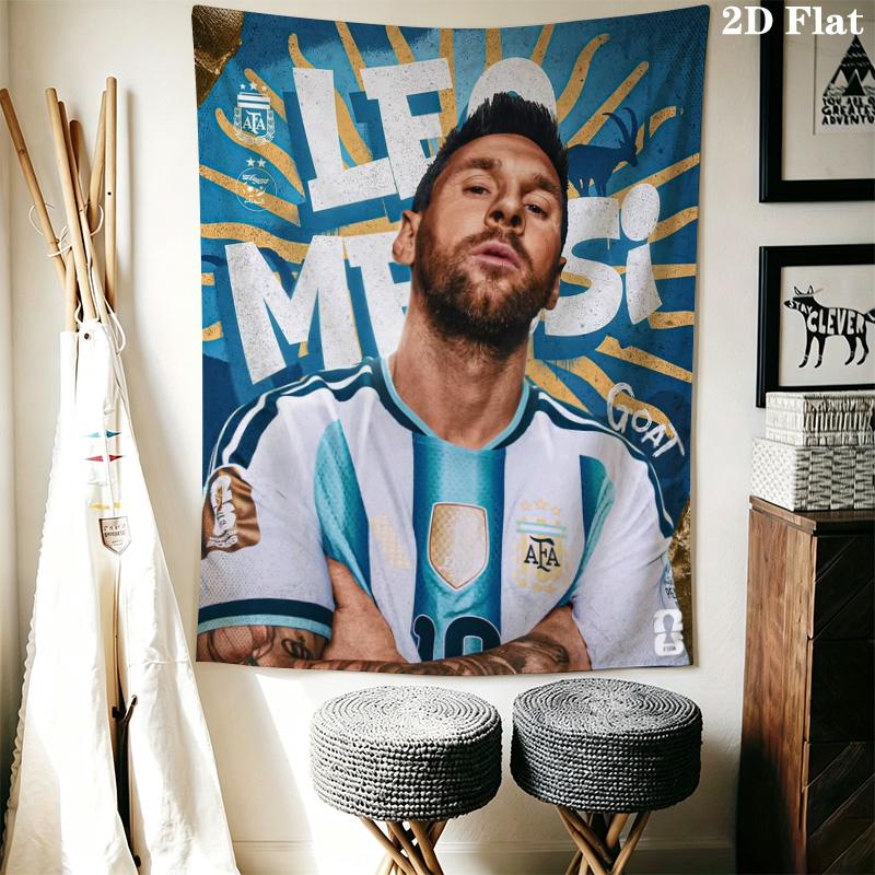 Leo Messi Argentina Soccer Tapestry, Football Player Portrait Wall Hanging, Wall Art Decor for Fan Bedroom Living Room