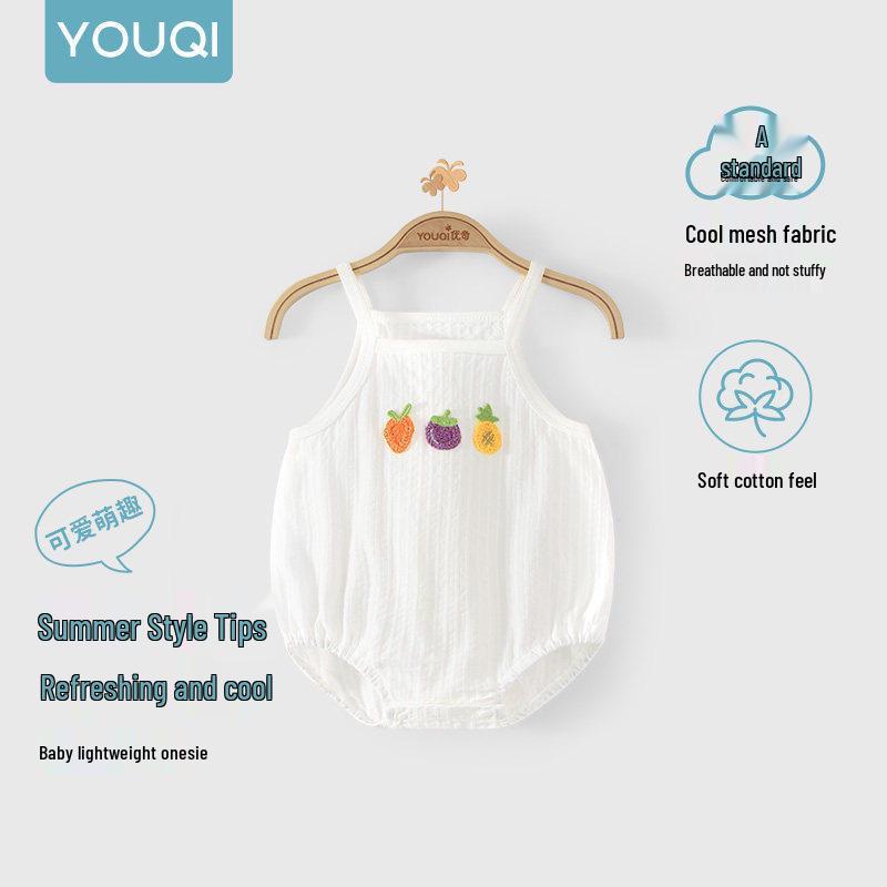 Youqi Newborn Summer Triangle Romper - Thin Style Baby Bodysuit with Straps, Class A, Size 6