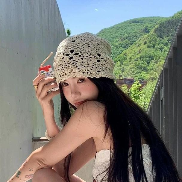 Exquisite Headscarf, Hat, Female, Hollowed Out, Spring and Summer, Thin Design, Artistic, Small Face, Woven Hat, Pile Hat