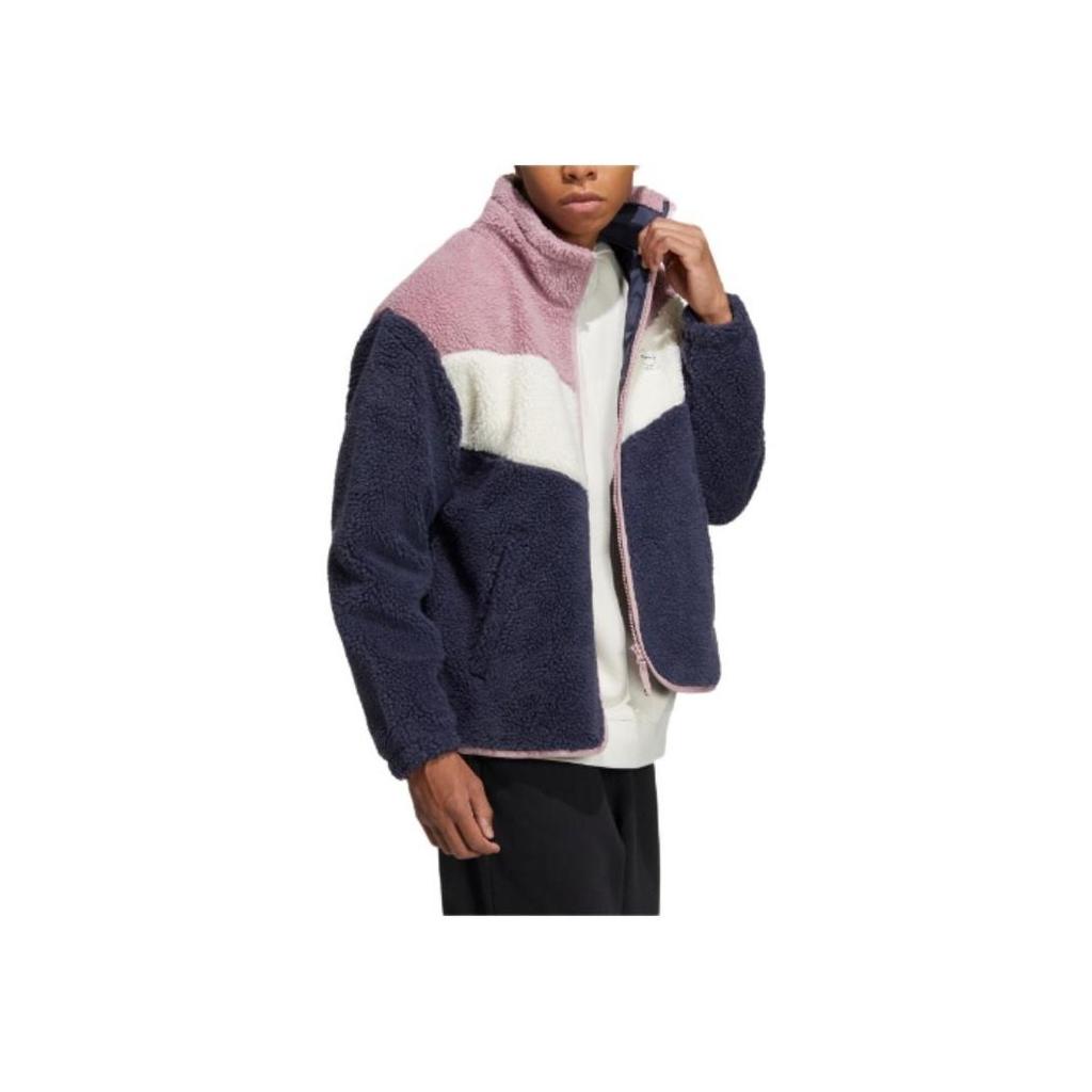 adidas neo Unisex Pink White Navy Color Block Fleece Stand Collar Warm Jacket HY9651