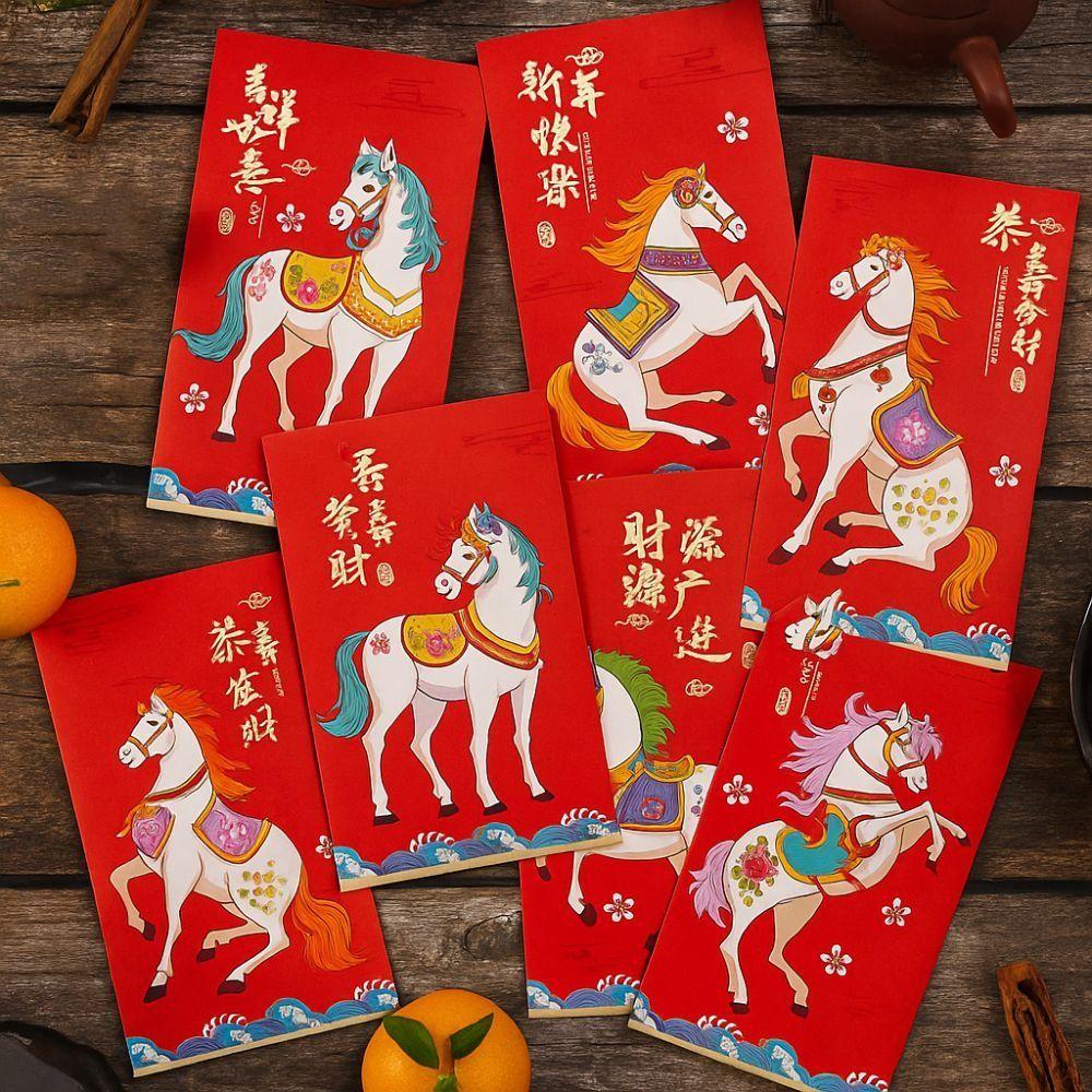 6pcs Traditional 2026 Horse Year Red Envelope Chinese Lucky Money Envelopes  Lunar Year Celebration