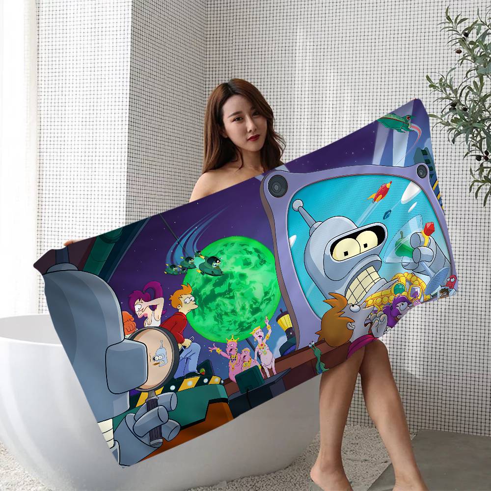 Animation F-Futurama Microfiber Blanket Quick Drying Beach Towels Oversized Printing Super Absorbent Pool Towel Blanket