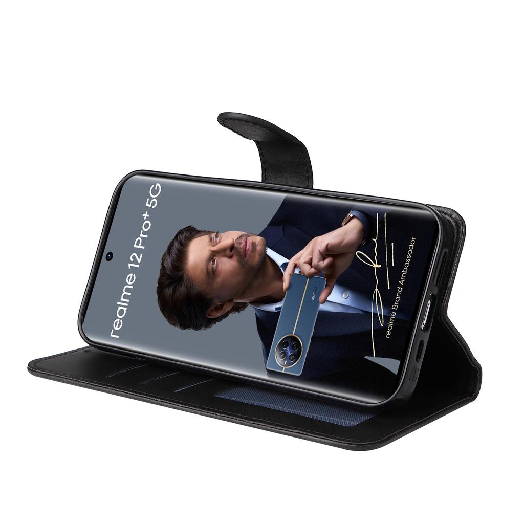 For Realme 12 Pro 5G/12 Pro+ 5G Case Leather Folding Stand Phone Cover with 3 Card Holder