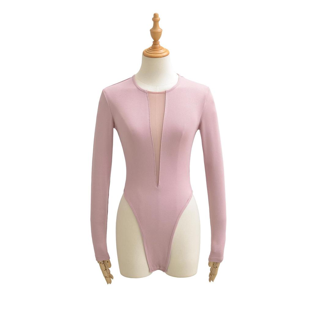 European and American Sexy Summer Mesh Long Sleeve Jumpsuit for Women