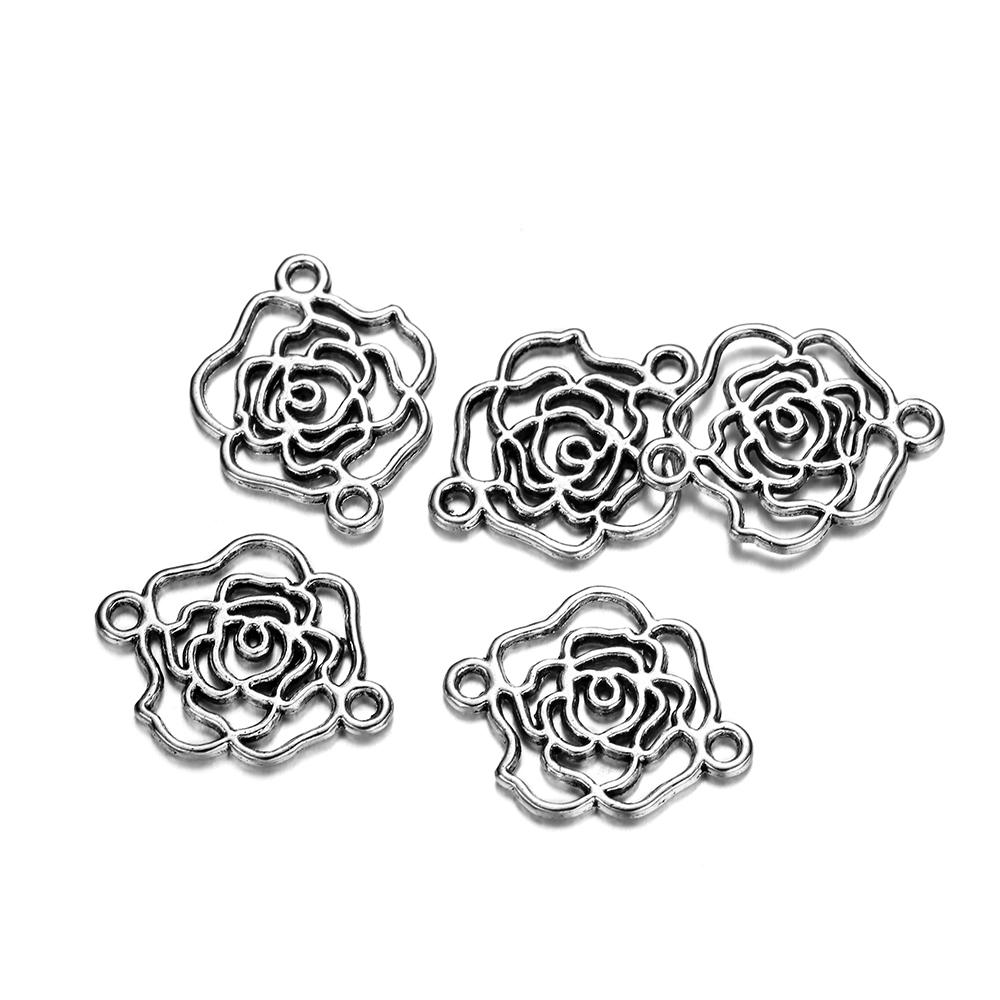 50Pcs/lot Alloy Hollow Flower Charms Connectors For Necklace Bracelet Pendant DIY Jewelry Making Findings Supplies Accessories