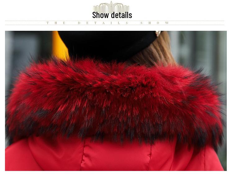 Hooded Long Women's Cotton Coat with Fur Collar for Fall/Winter