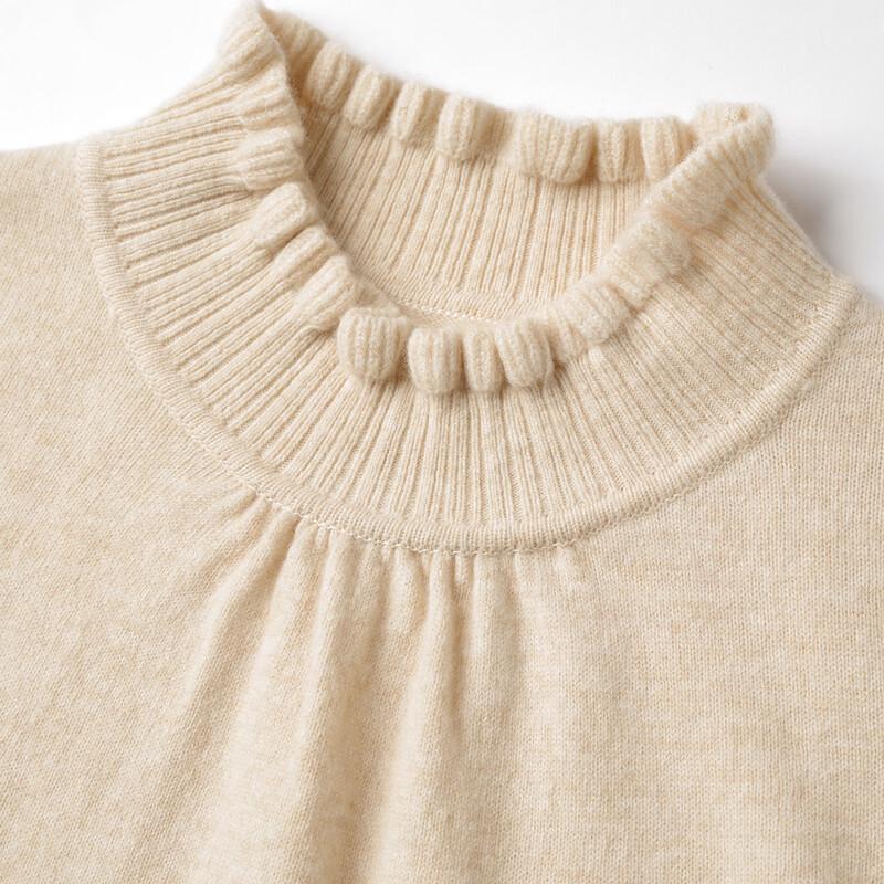 Women's Pure Wool Ruffle Half-Turtleneck Sweater