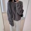 Honeycomb Twist Wool Sweater: Heavyweight Round Neck Casual Loose Knit