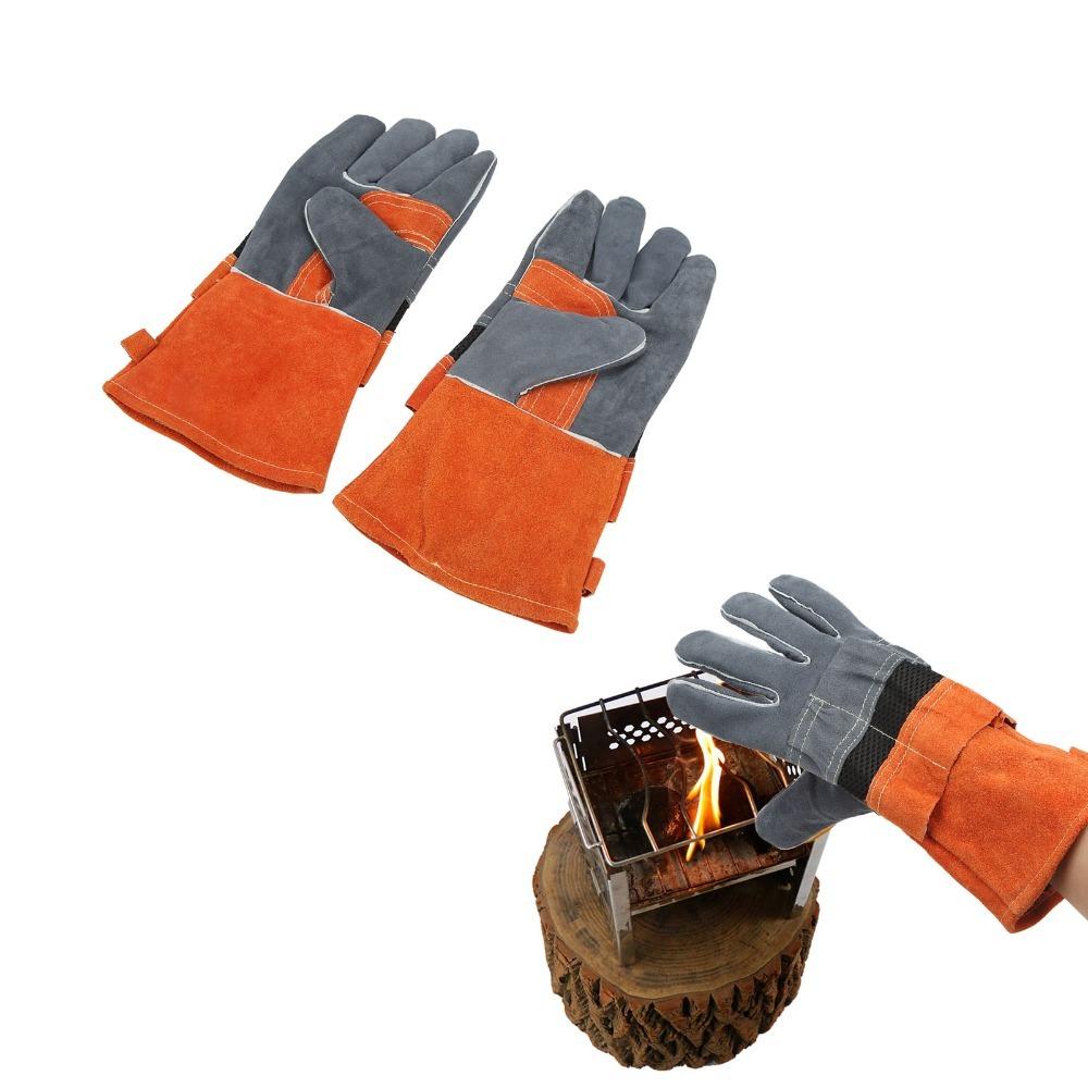 1 Pair Leather Flame Retardant Gloves Insulated Fireproof Gloves Durable Insulated Gloves Camping